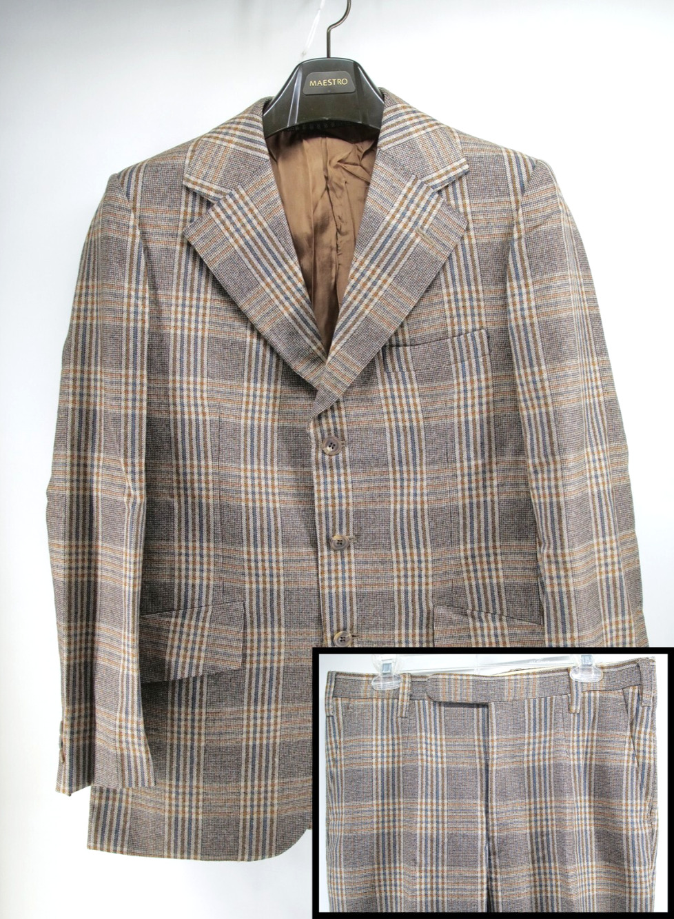 Samuel Windsor Tweed Jacket & Trousers Mens 40R 35x31 Brown Check 2 Piece Suit
